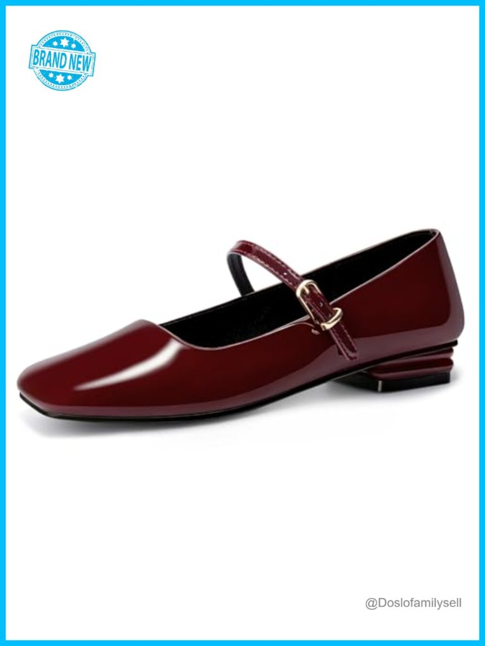 Mary Jane Flats Square Toe Ballet Low Block Heel Adjustable Ankle Strap